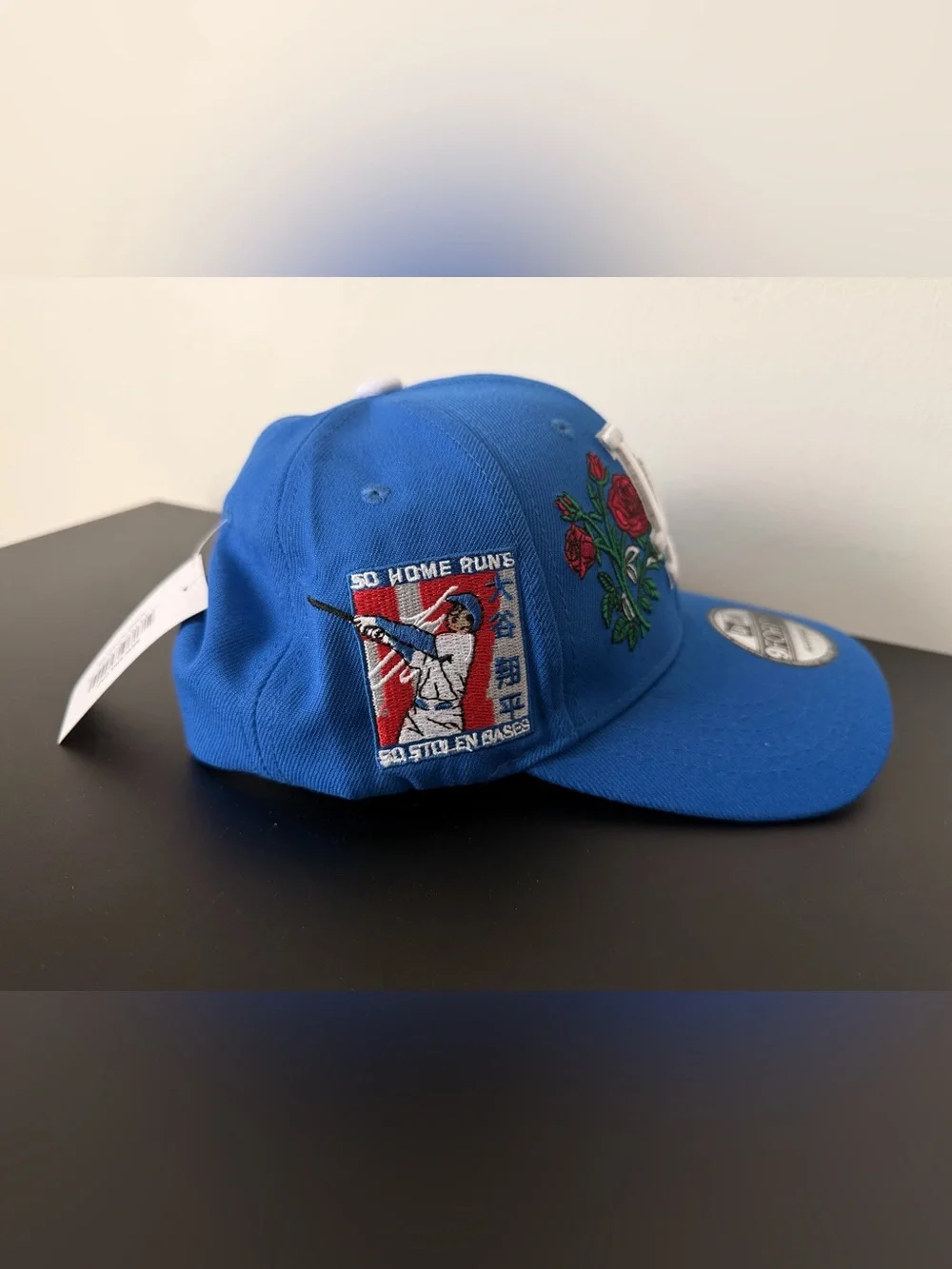 New Era Blue LA Dodgers 9FORTY Cap with Red Rose Embroidery